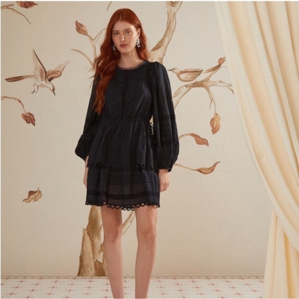 FARM Rio Black Lace Long Sleeve Mini Dress